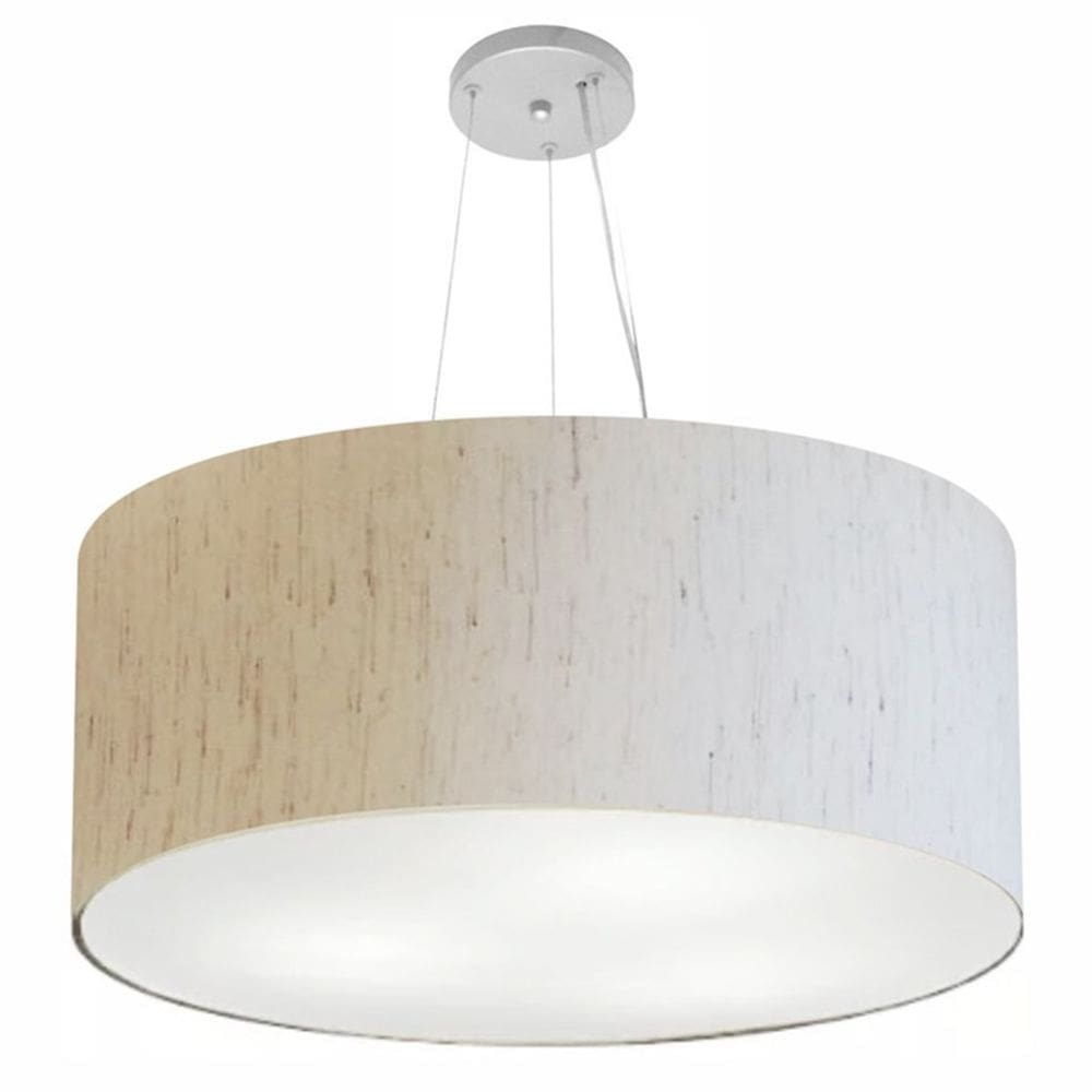 Lustre Pendente Cilíndrico Md-4135 Cúpula em Tecido 70x30cm Linho Bege - Bivolt