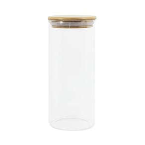 Pote De Vidro Com Tampa De Bambu Oikos 800ml Hermético Redondo