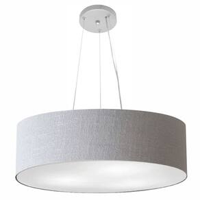 Lustre Pendente Cilíndrico Md-4190 Cúpula em Tecido 55x15cm Rustico Cinza - Bivolt