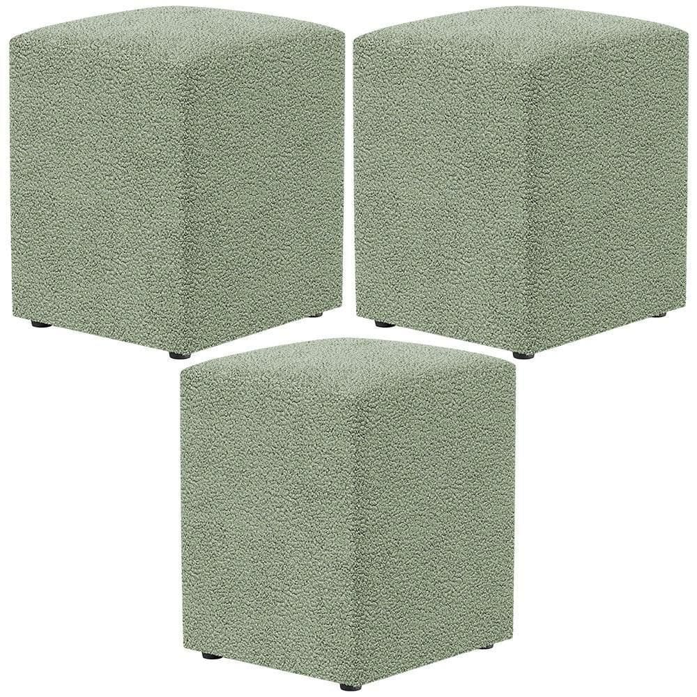 Kit 03 Puffs Quadrado Decorativo Sala De Estar L02 Bouclê Oliva