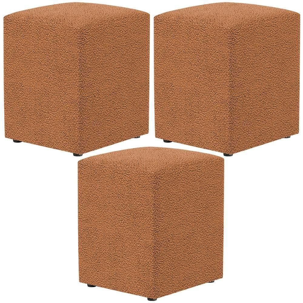 Kit 03 Puffs Quadrado Decorativo Sala De Estar L02 Bouclê Terracota