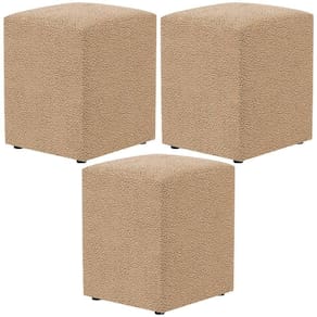 Kit 03 Puffs Quadrado Decorativo Sala De Estar L02 Bouclê Mostarda