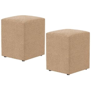 Kit 02 Puffs Quadrado Decorativo Sala De Estar L02 Bouclê Mostarda