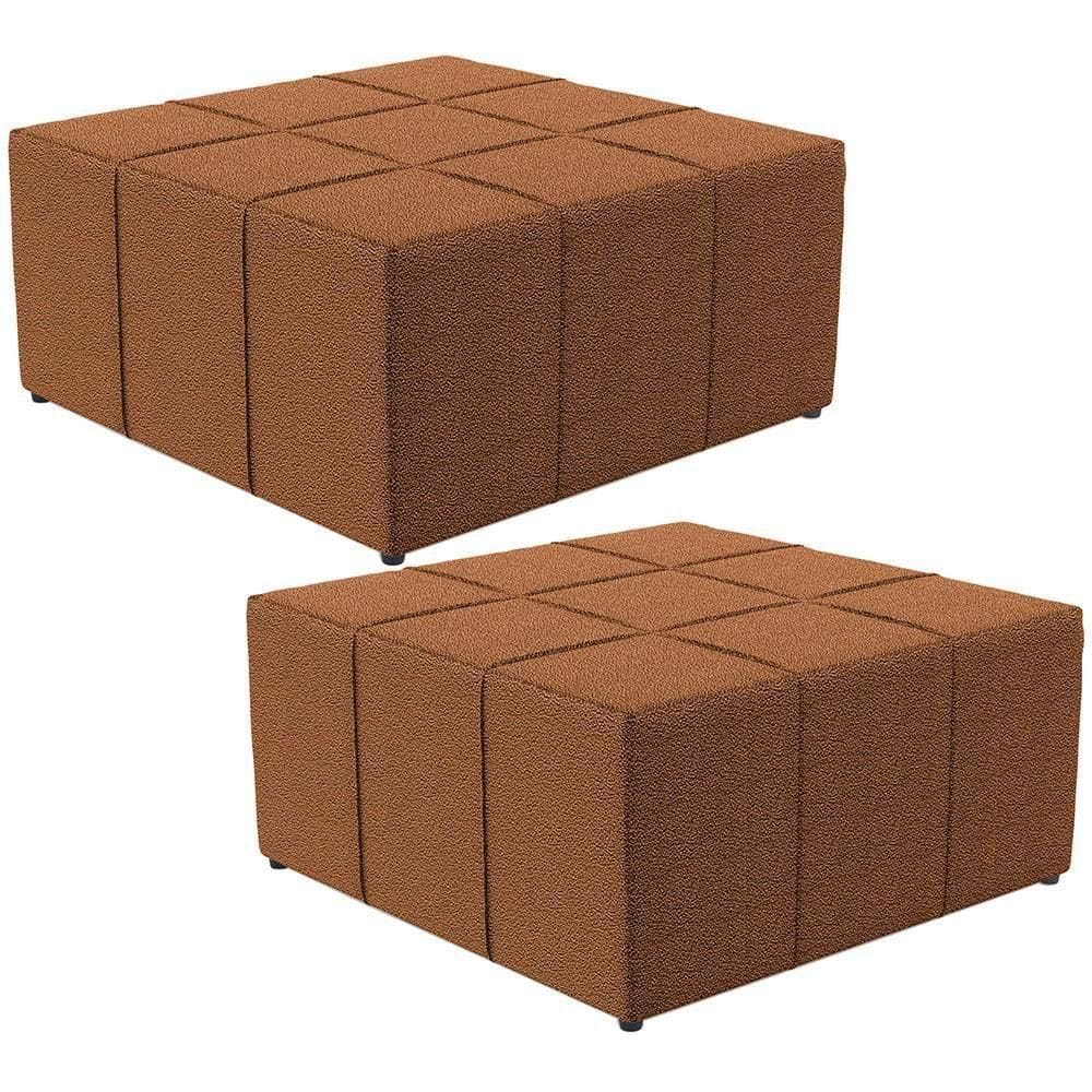Kit 02 Puffs Decorativo Para Sala De Estar Quadrado Milano 90X90Cm W01 Bouclê Terracota
