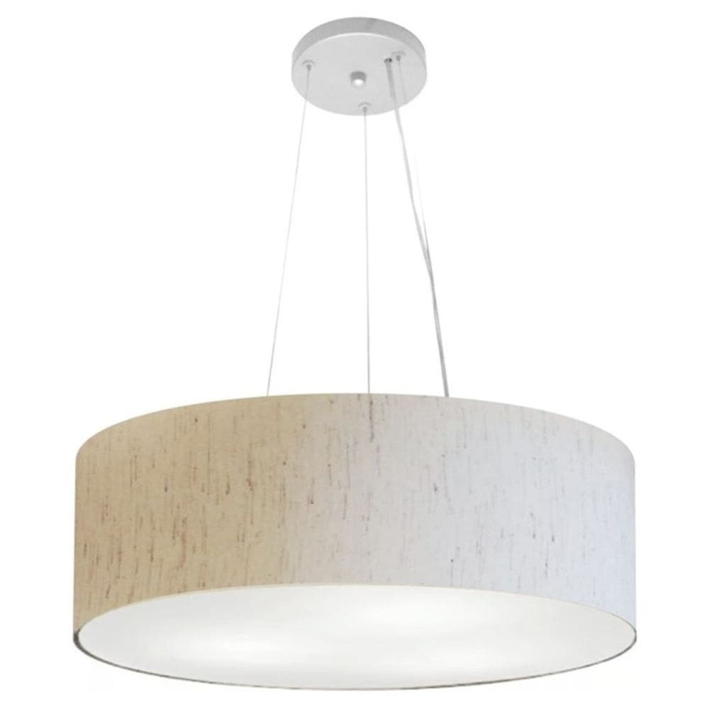 Lustre Pendente Cilíndrico Md-4134 Cúpula em Tecido 50x15cm Linho Bege - Bivolt