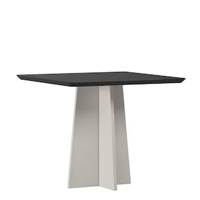 Mesa Jantar Quadrada 90 x 90 Com Vidro 3mm Julia Sem Cadeiras - Off White - Preto - ÉdeCasaMóveis