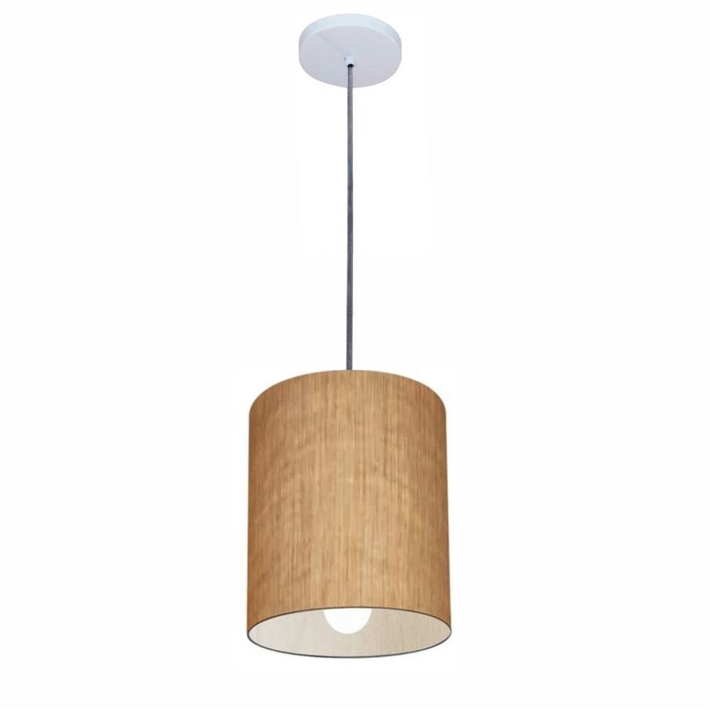 Lustre Pendente Cilíndrico Md-4200 Cúpula em Tecido 14x15cm Palha - Bivolt