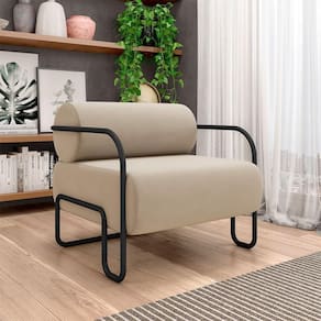 Poltrona Decorativa Sala De Estar Polatsk Base Industrial De Ferro Veludo Bege G33