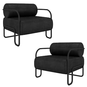 Kit 2 Poltronas Decorativas Sala De Estar Polatsk Base Industrial De Ferro Pu Preto G33