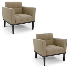 Kit 2 Poltronas Decorativas Pés Fixo Em Madeira Preto Suede Nude