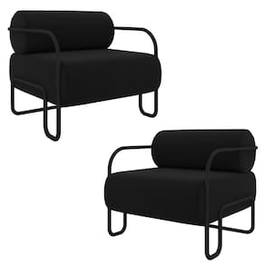 Kit 2 Poltronas Decorativas Sala De Estar Polatsk Base Industrial De Ferro Veludo Preto G33