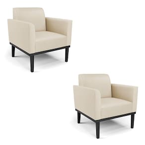 Kit 2 Poltronas Decorativas Pés Fixo Em Madeira Preto Pu Bege