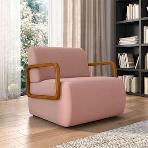 Poltrona Decorativa Sala De Estar Odessa Braços Em Madeira Veludo Rosê G33