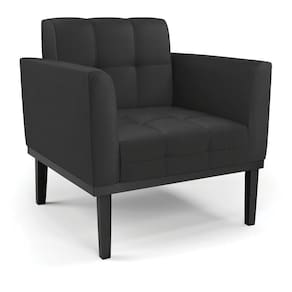 Poltrona Decorativa Pés Fixo Em Madeira Preto Pu Preto