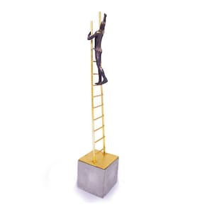 Escultura Decorativa Homem Escada Em Poliresina Preto-dourado 46,5 Cm F04 - D`rossi