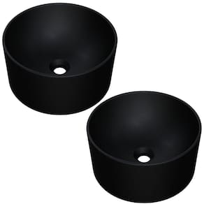 Kit 02 Cubas De Apoio Redonda Para Banheiro Lavabo C01 Bl30w Preto Matte Fosca - Lyam