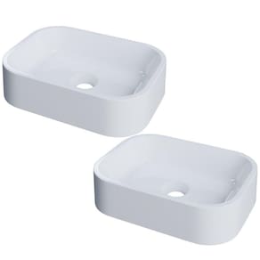 Kit 02 Cubas De Apoio Retangular Para Banheiro Lavabo C01 Br37w Branco - Lyam