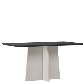 Mesa Jantar Retangular 160 x 90 Com Vidro 3mm Julia Sem Cadeiras - Off White - Preto - ÉdeCasaMóveis