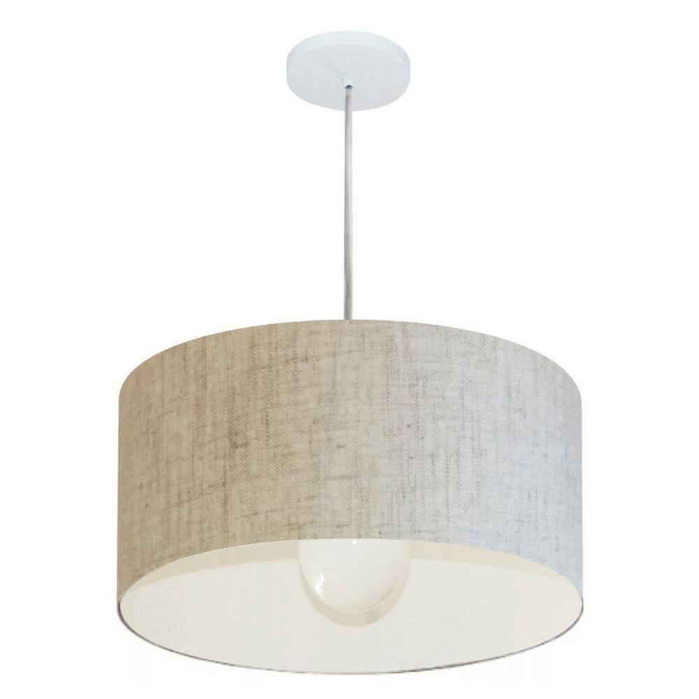Lustre Pendente Cilíndrico Md-4205 Cúpula em Tecido 45x30cm Rustico Bege - Bivolt