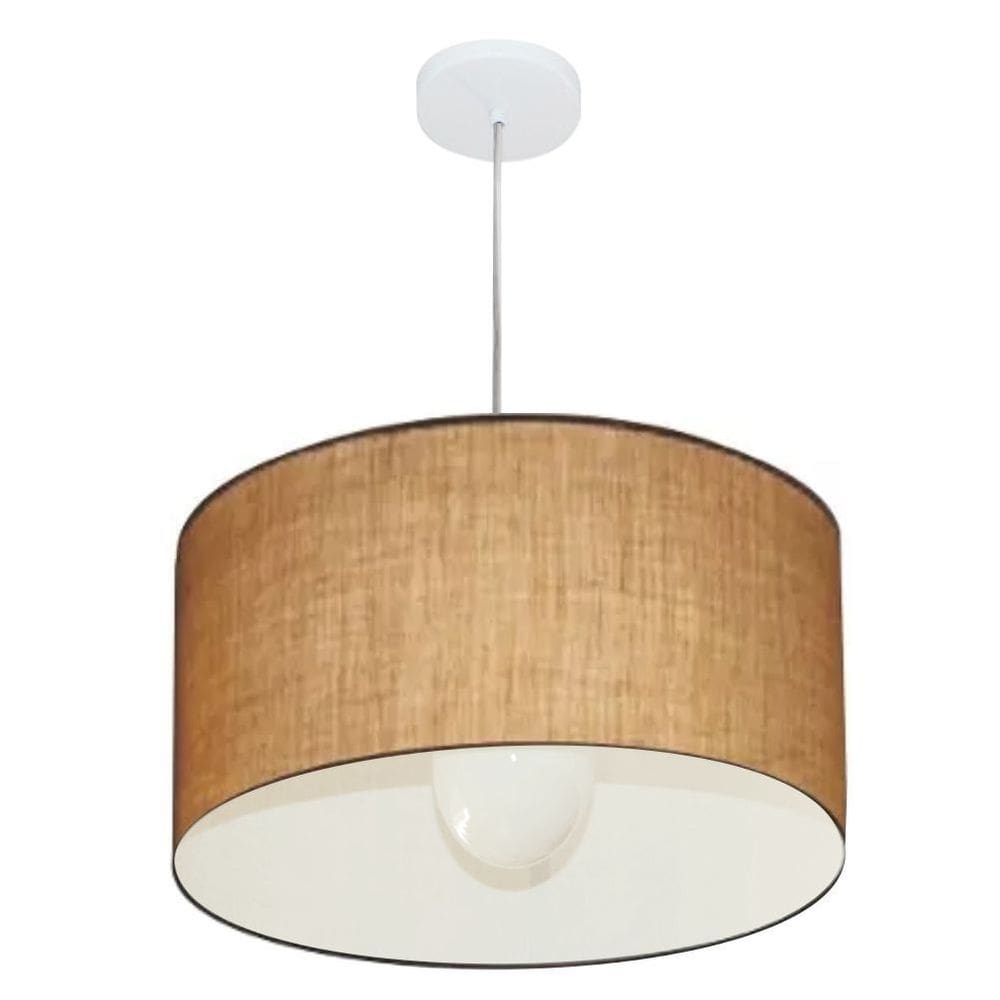 Lustre Pendente Cilíndrico Md-4205 Cúpula em Tecido 45x30cm Palha - Bivolt