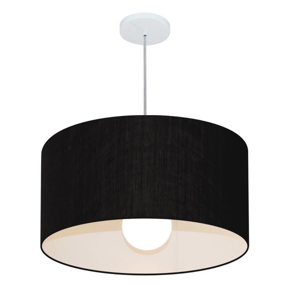 Lustre Pendente Cilíndrico Md-4208 Cúpula em Tecido 55x30cm Preto - Bivolt