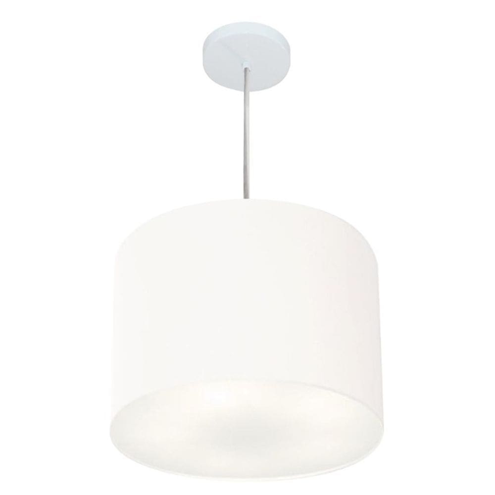 Lustre Pendente Cilíndrico Md-4212 Cúpula em Tecido 40x30cm Branco - Bivolt