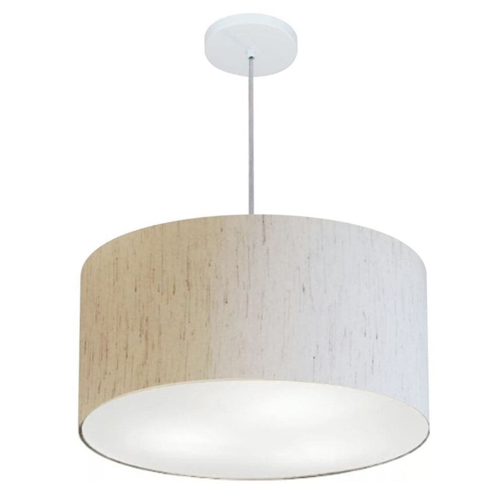 Lustre Pendente Cilíndrico Md-4242 Cúpula em Tecido 45x25cm Linho Bege - Bivolt