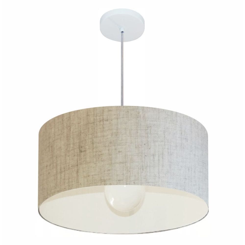Lustre Pendente Cilíndrico Md-4206 Cúpula em Tecido 50x25cm Rustico Bege - Bivolt