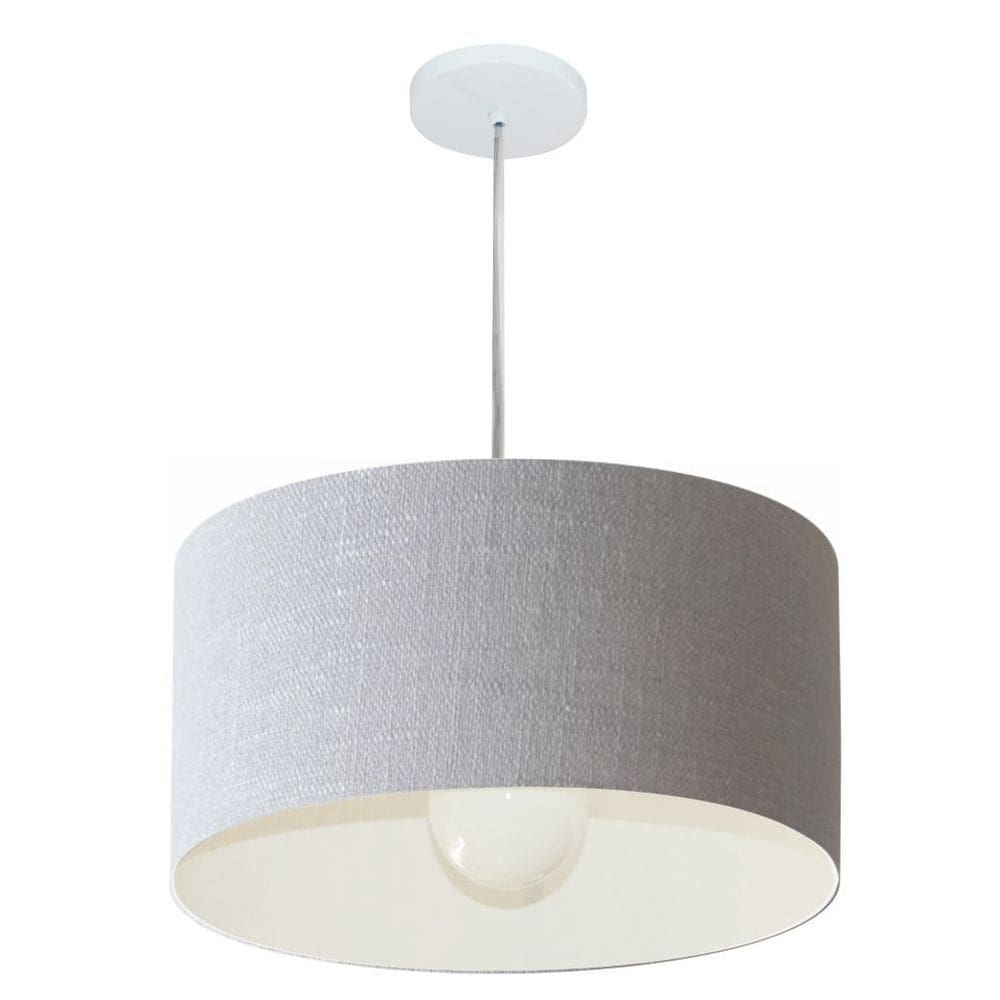 Lustre Pendente Cilíndrico Md-4204 Cúpula em Tecido 45x25cm Rustico Cinza - Bivolt