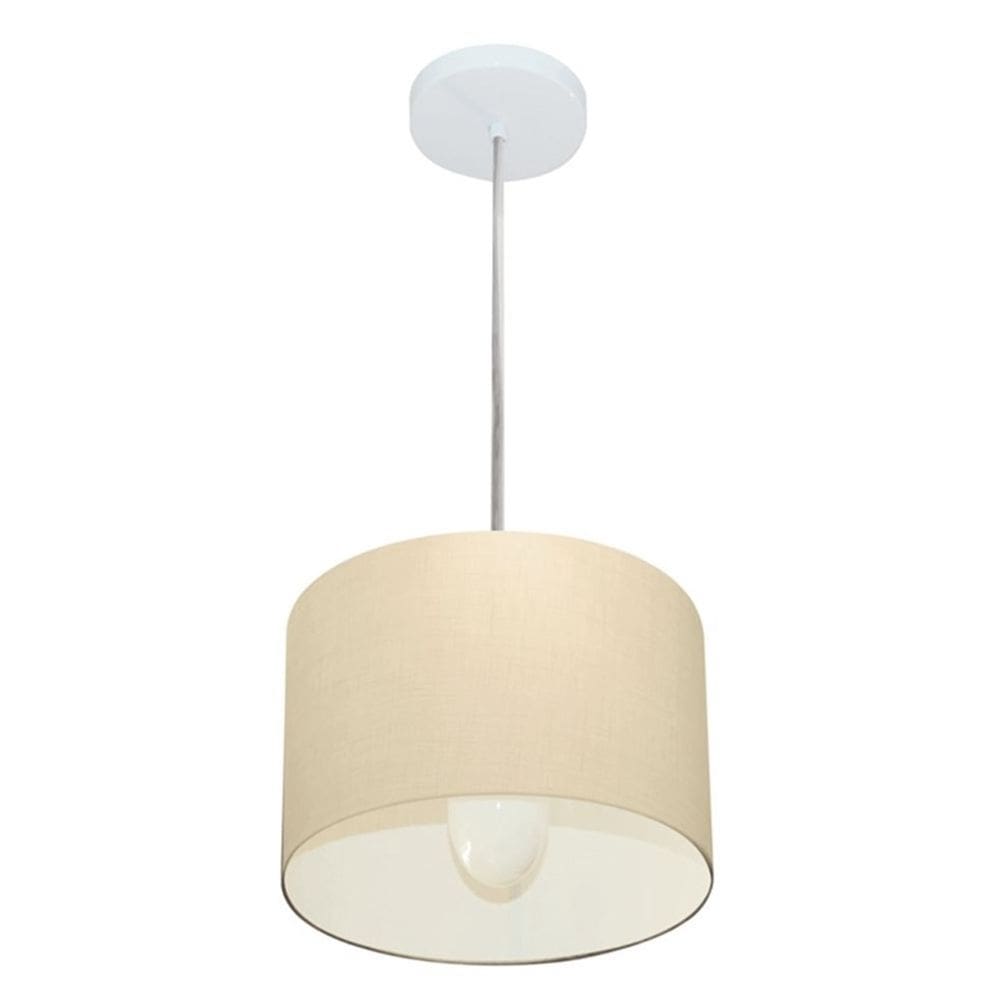 Lustre Pendente Cilíndrico Md-4201 Cúpula em Tecido 25x25cm Algodão Crú - Bivolt