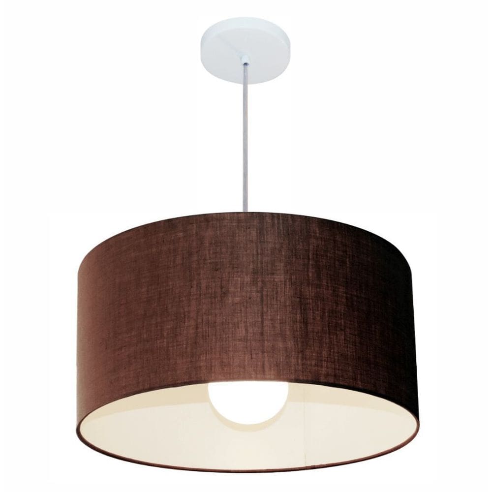 Lustre Pendente Cilíndrico Md-4206 Cúpula em Tecido 50x25cm Café - Bivolt