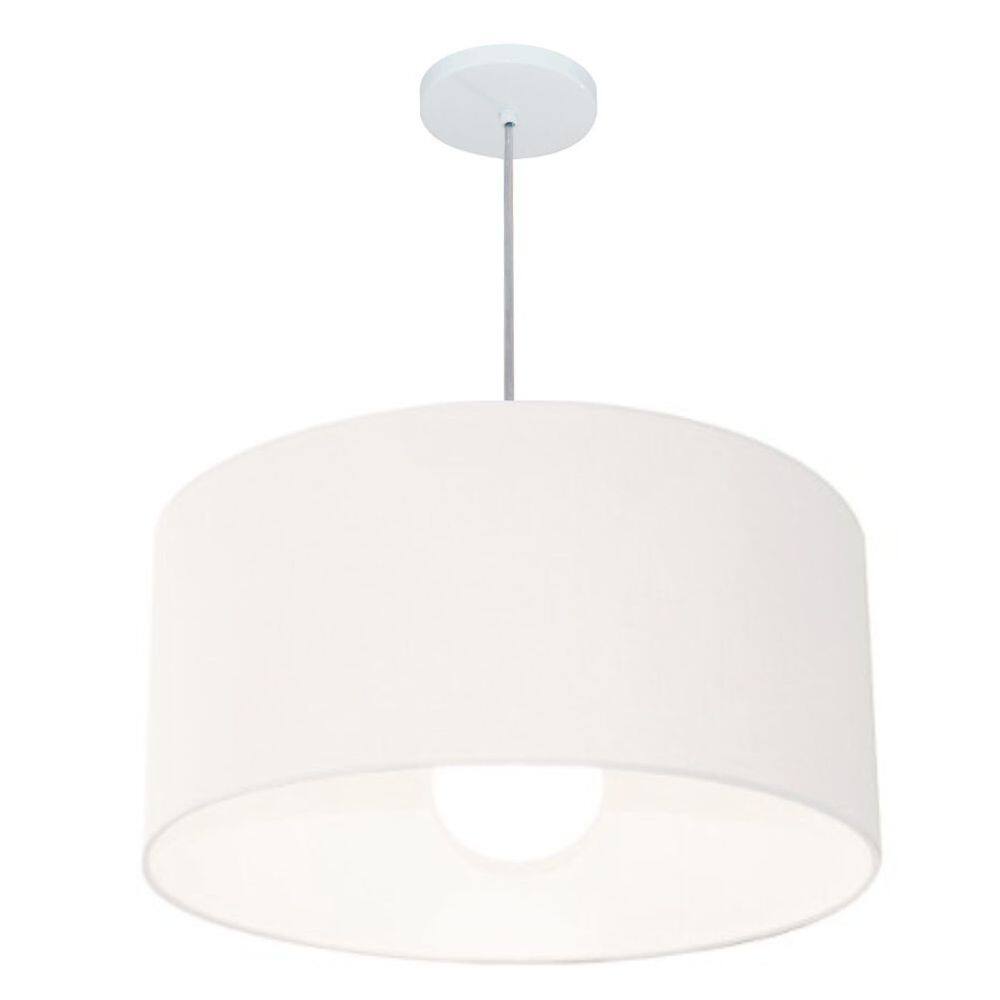 Lustre Pendente Cilíndrico Md-4208 Cúpula em Tecido 55x30cm Branco - Bivolt
