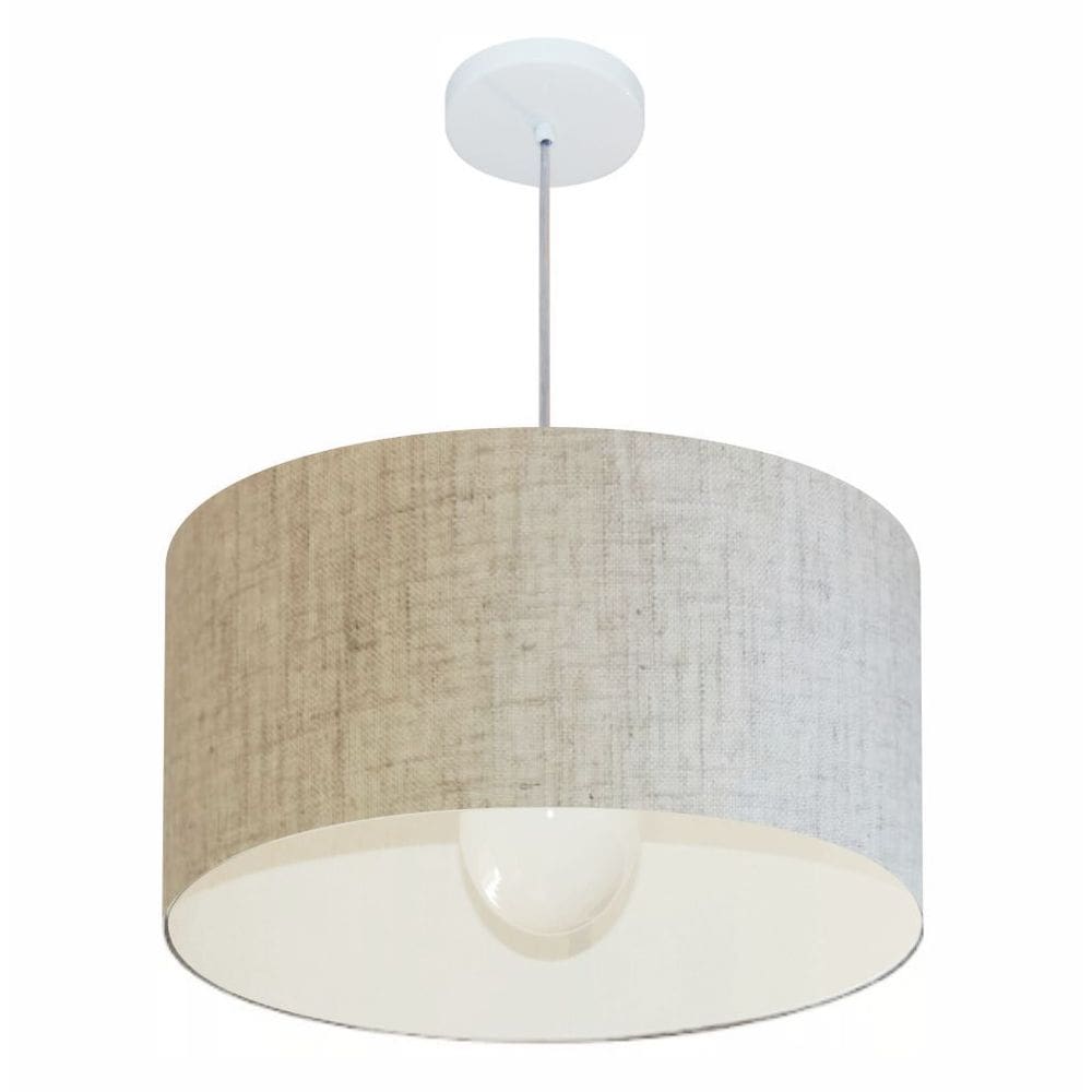 Lustre Pendente Cilíndrico Md-4069 Cúpula em Tecido 50x30cm Rustico Bege - Bivolt