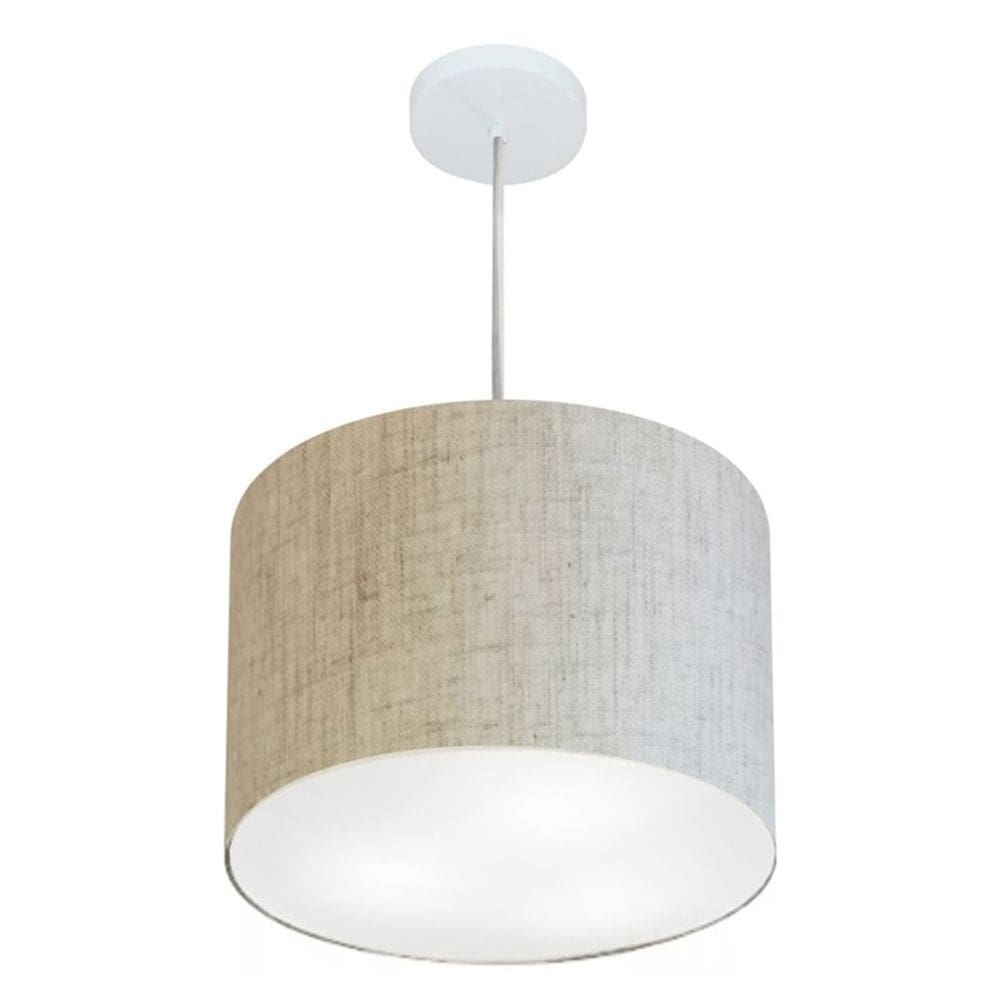 Lustre Pendente Cilíndrico Md-4212 Cúpula em Tecido 40x30cm Rustico Bege - Bivolt