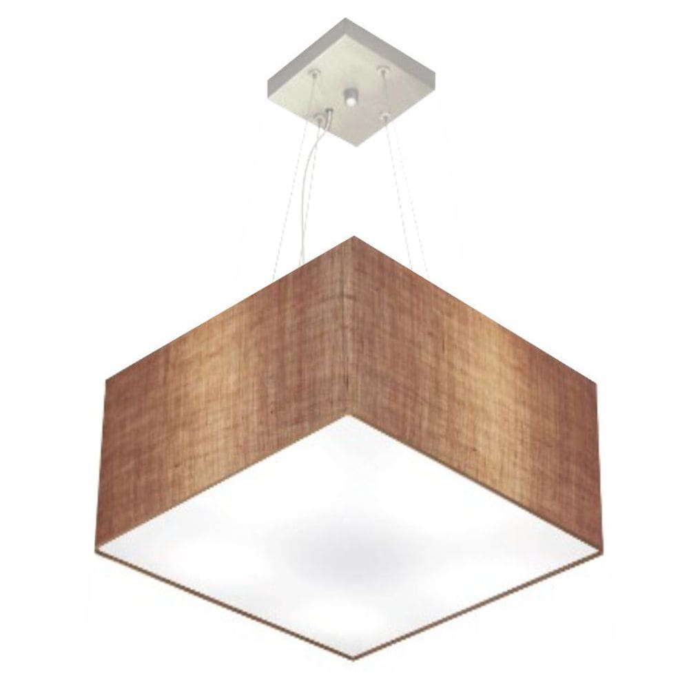 Lustre Pendente Quadrado Md-4197 Cúpula em Tecido 25/45x45cm Palha - Bivolt
