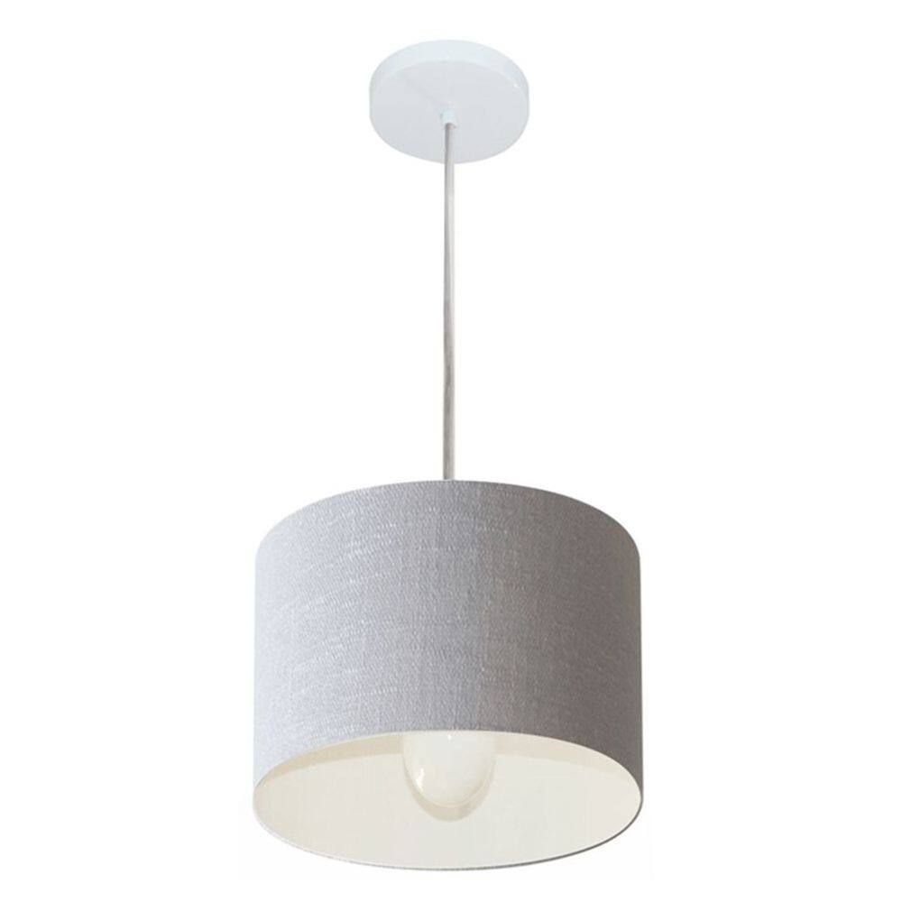 Lustre Pendente Cilíndrico Md-4201 Cúpula em Tecido 25x25cm Rustico Cinza - Bivolt