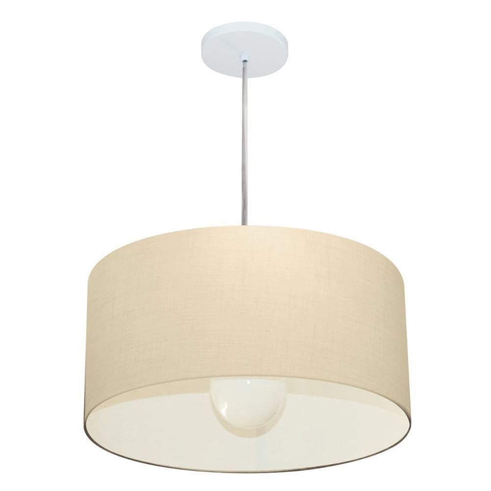 Lustre Pendente Cilíndrico Md-4204 Cúpula em Tecido 45x25cm Algodão Crú - Bivolt