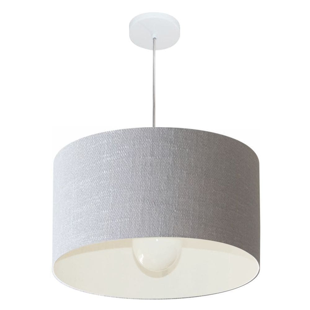 Lustre Pendente Cilíndrico Md-4205 Cúpula em Tecido 45x30cm Rustico Cinza - Bivolt