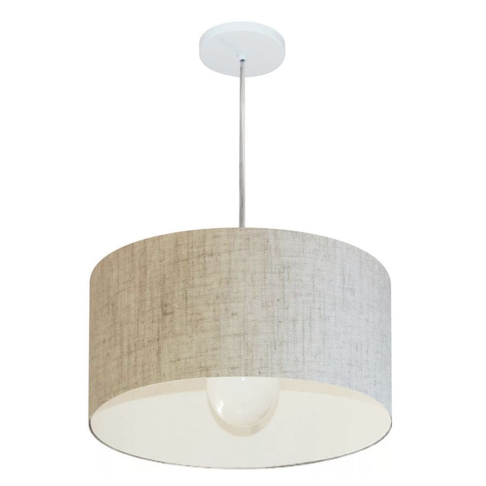 Lustre Pendente Cilíndrico Md-4202 Cúpula em Tecido 40x25cm Rustico Bege - Bivolt