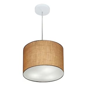 Lustre Pendente Cilíndrico Md-4210 Cúpula em Tecido 30x25cm Palha - Bivolt