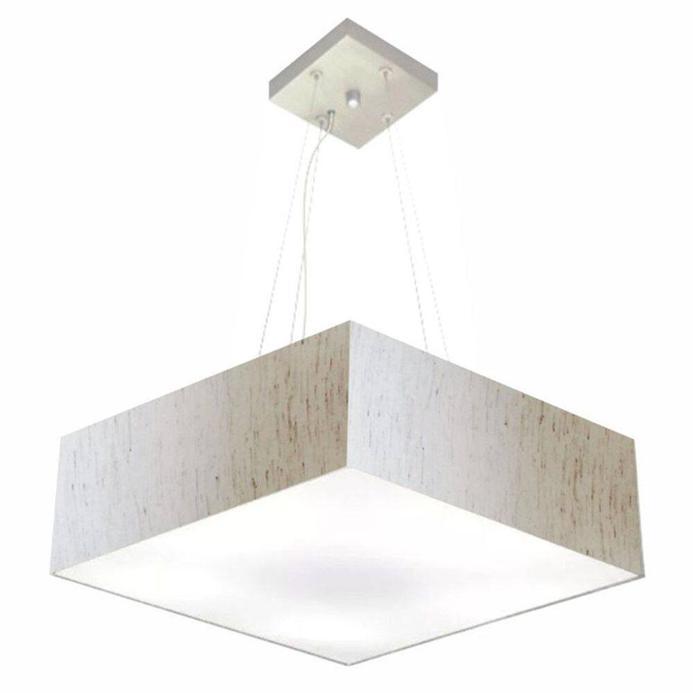 Lustre Pendente Quadrado Md-4032 Cúpula em Tecido 15/50x50cm Linho Bege - Bivolt