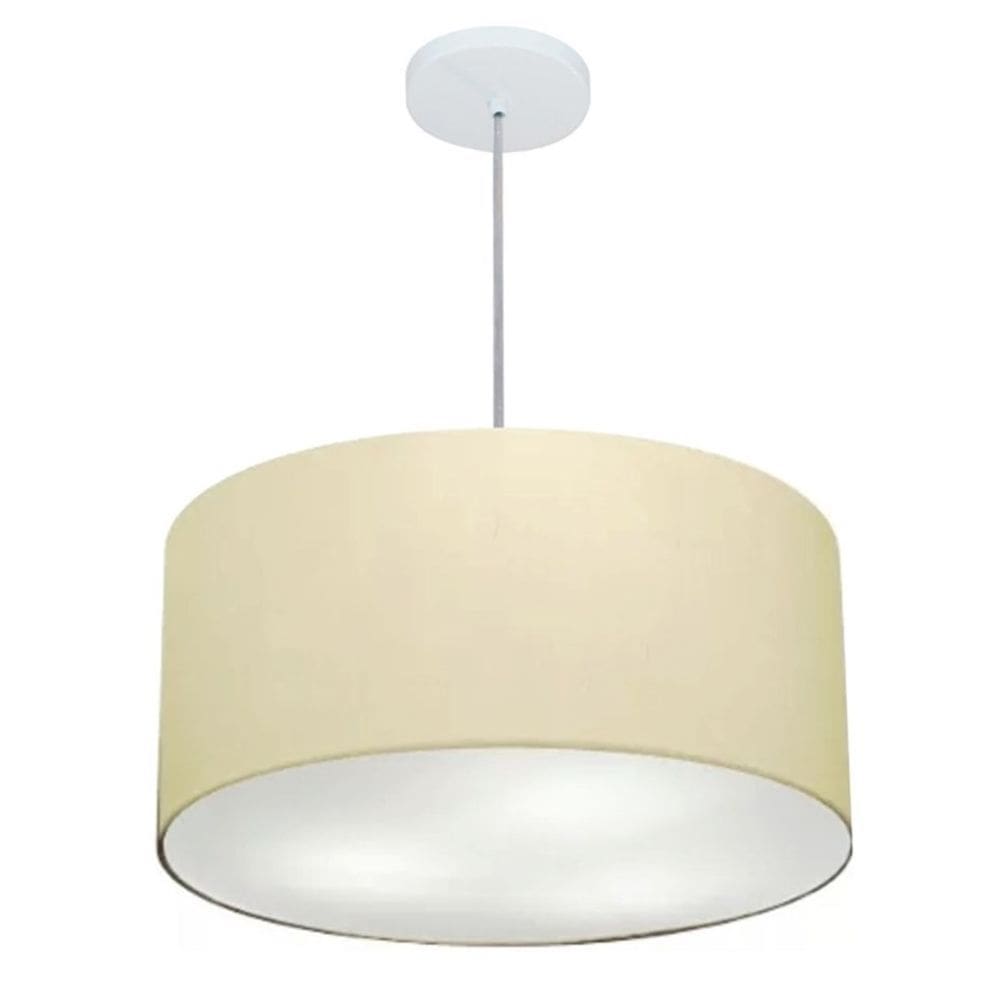 Lustre Pendente Cilíndrico Md-4242 Cúpula em Tecido 45x25cm Algodão Crú - Bivolt