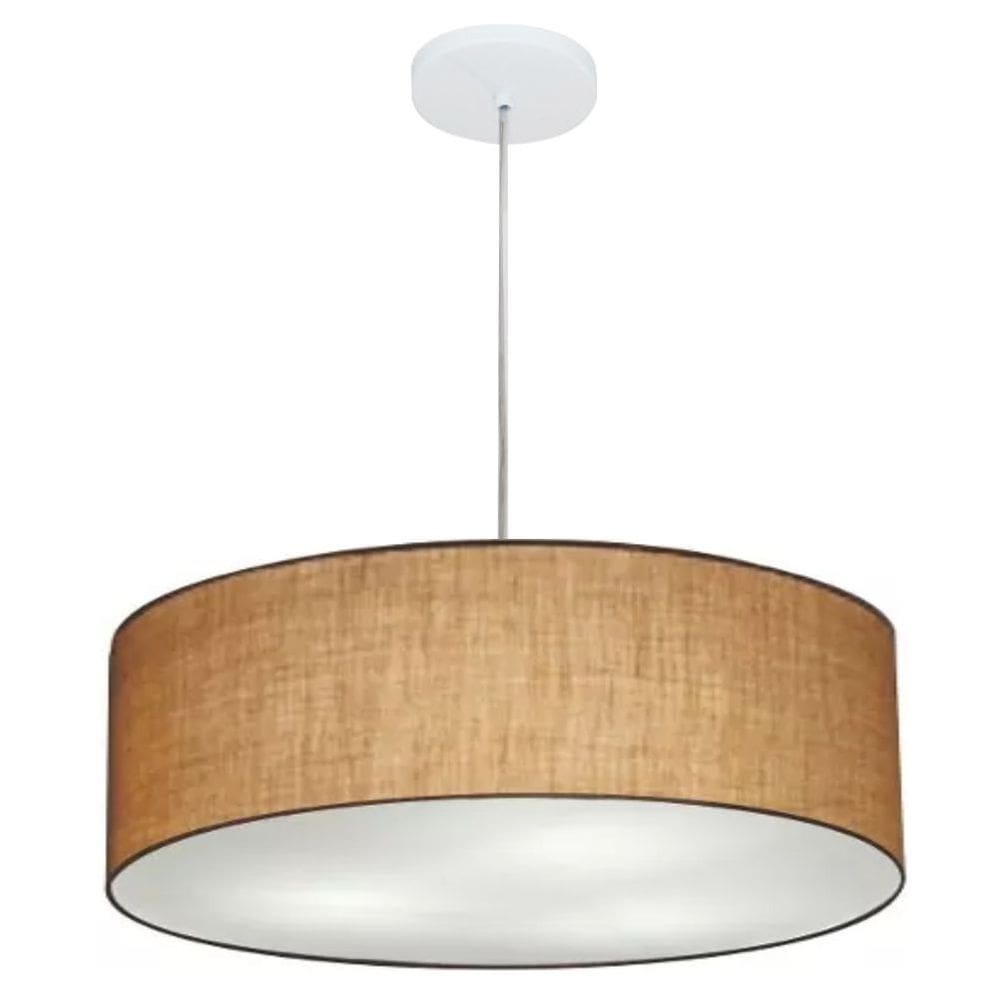Lustre Pendente Cilíndrico Md-4218 Cúpula em Tecido 55x15cm Palha - Bivolt