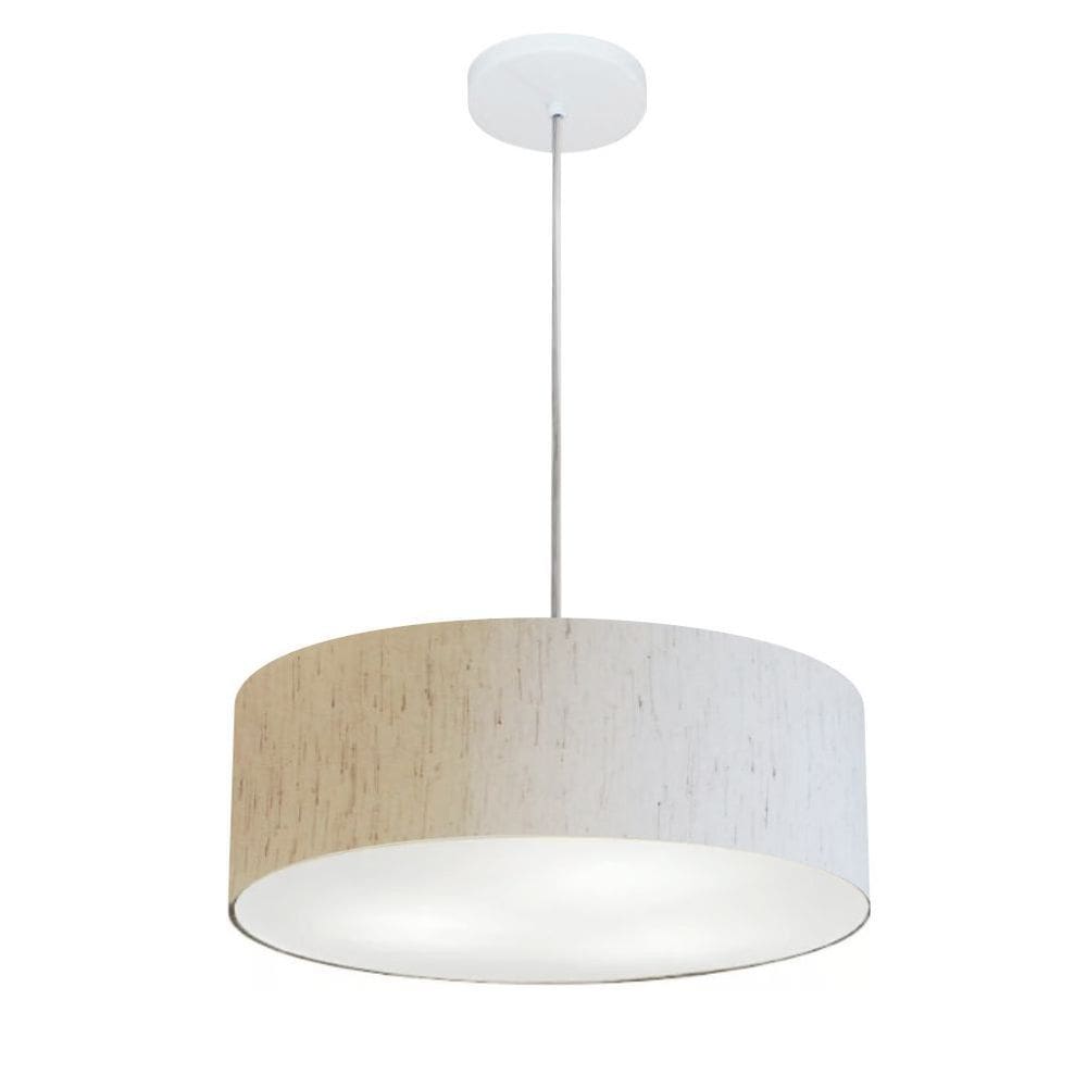 Lustre Pendente Cilíndrico Md-4132 Cúpula em Tecido 40x15cm Linho Bege - Bivolt