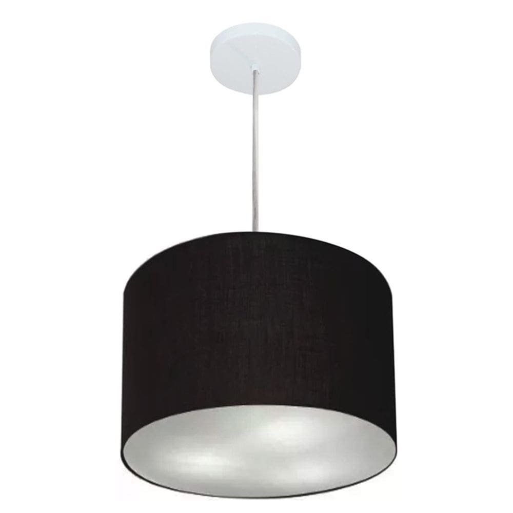Lustre Pendente Cilíndrico Md-4211 Cúpula em Tecido 35x25cm Preto - Bivolt