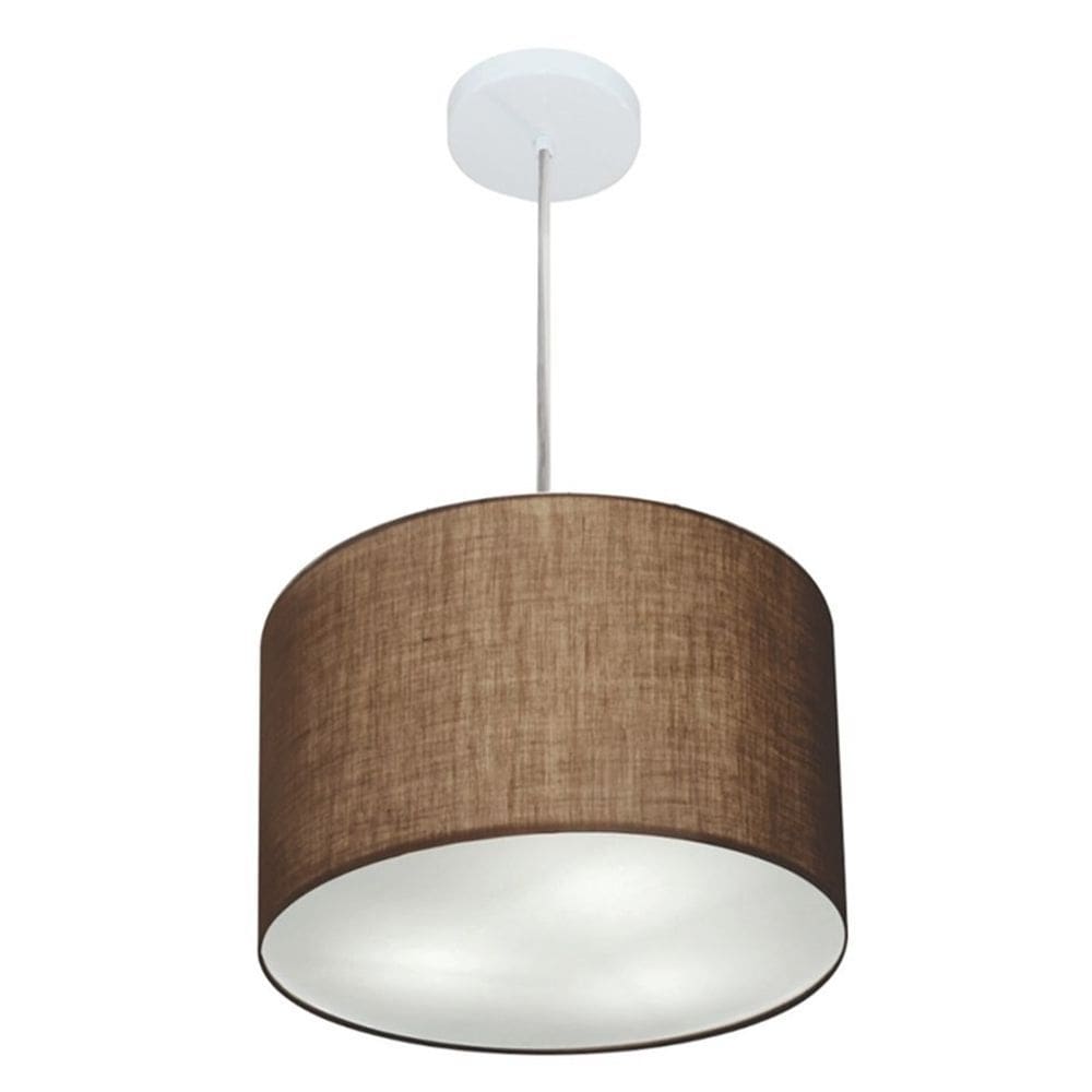 Lustre Pendente Cilíndrico Md-4211 Cúpula em Tecido 35x25cm Café - Bivolt