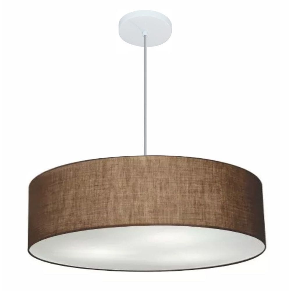 Lustre Pendente Cilíndrico Md-4221 Cúpula em Tecido 60x15cm Café - Bivolt
