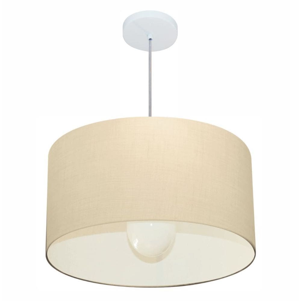 Lustre Pendente Cilíndrico Md-4069 Cúpula em Tecido 50x30cm Algodão Crú - Bivolt