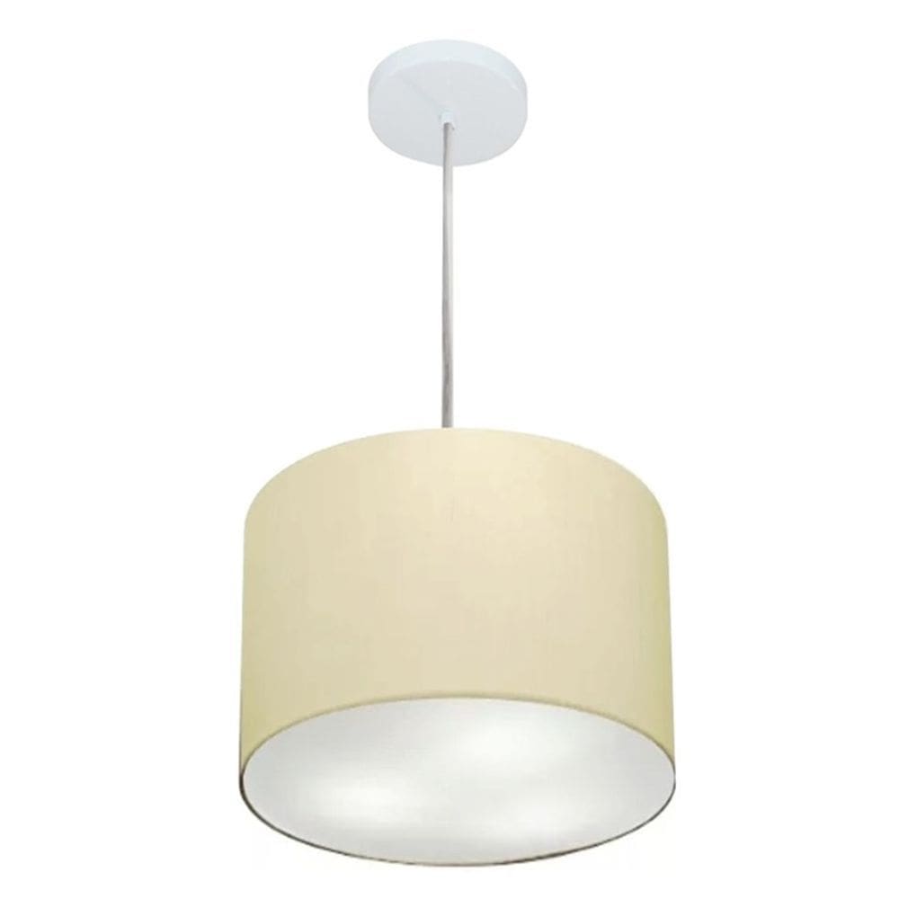 Lustre Pendente Cilíndrico Md-4210 Cúpula em Tecido 30x25cm Algodão Crú - Bivolt