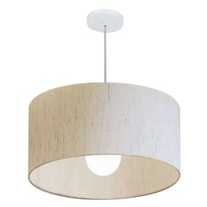 Lustre Pendente Cilíndrico Md-4208 Cúpula em Tecido 55x30cm Linho Bege - Bivolt